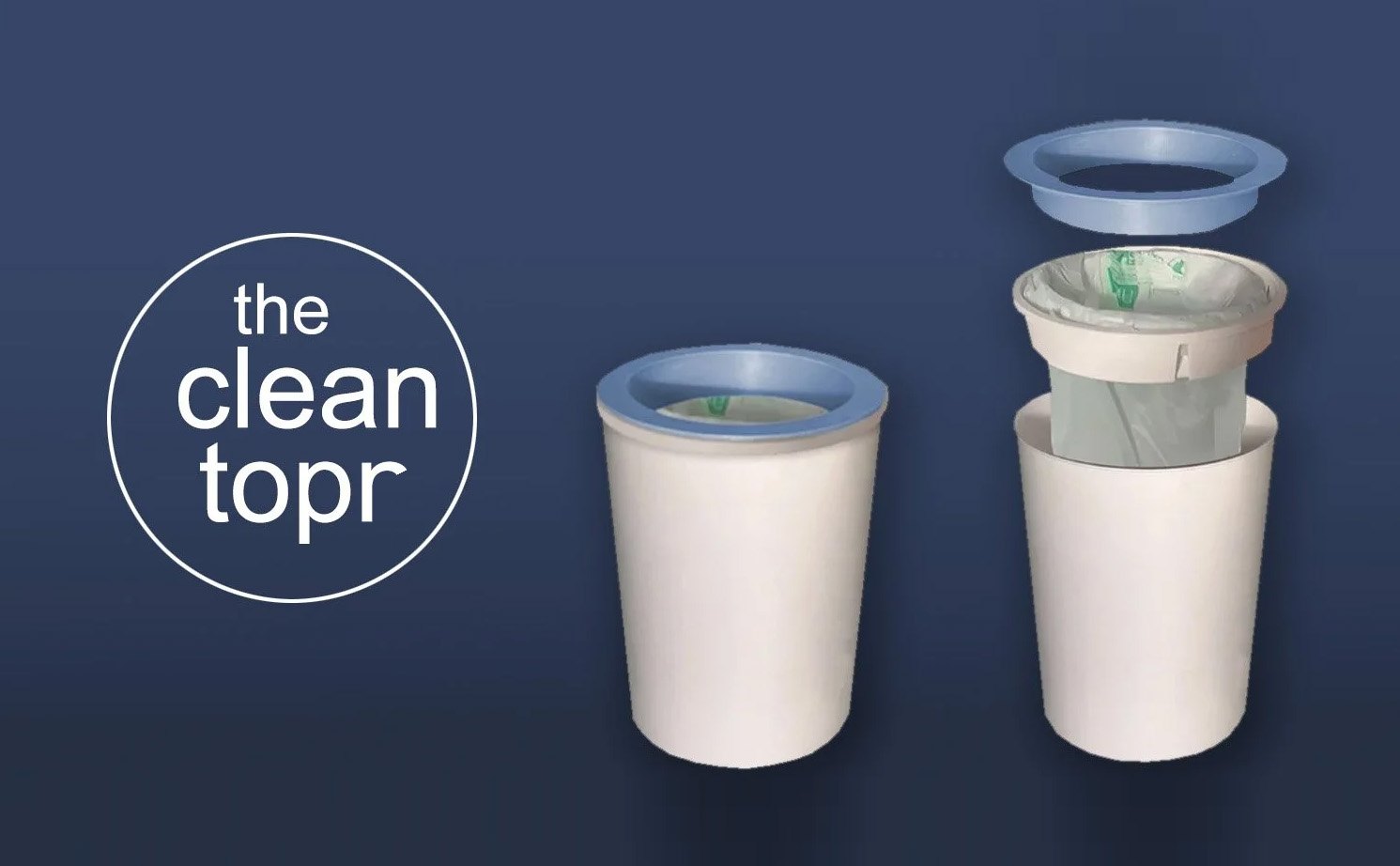The CleanTopr lid shown closed and with the liner concealed inside the can